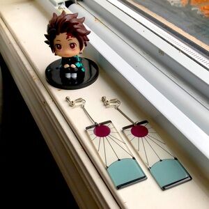 Demon Slayer figurine and clip on earrings